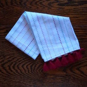 White tea towel with rainbow embroidery